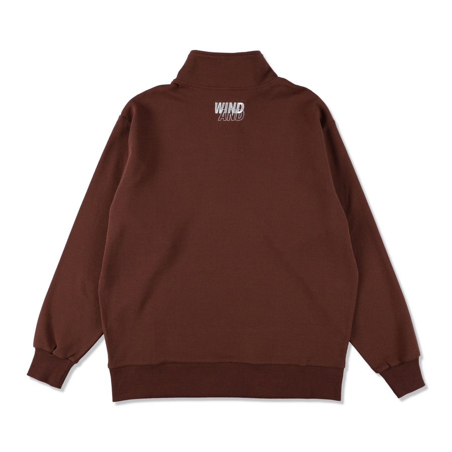 ES_W_Half Zip Waffle Shirt / BROWN