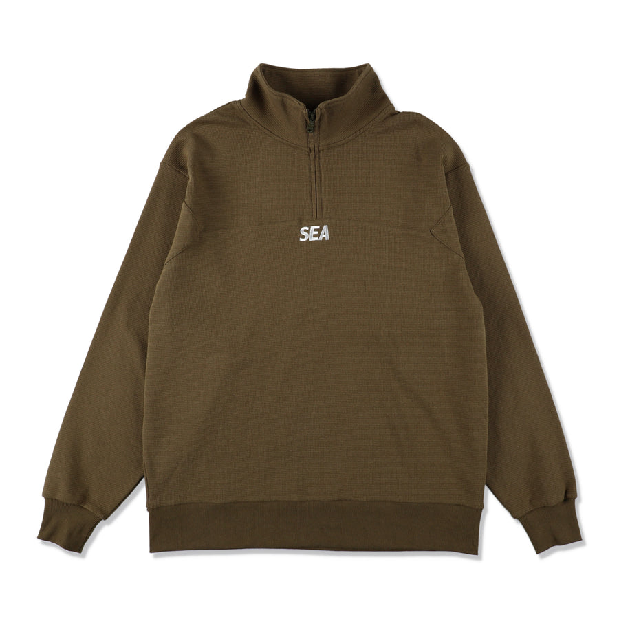 ES_W_Half Zip Waffle Shirt / OLIVE