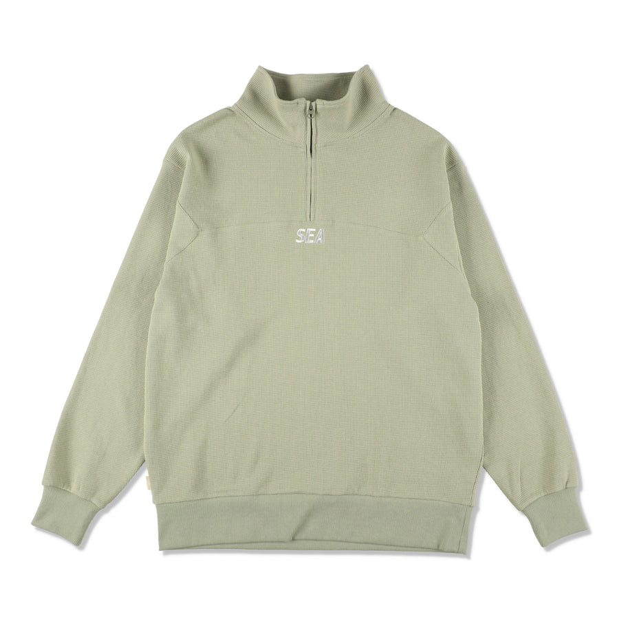 ES_W_Half Zip Waffle Shirt / SAGE