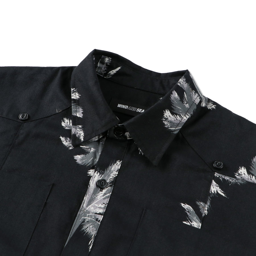 ウィンダンシー PALM TREE OPEN COLLAR SHIRT ブラック ネット メンズ