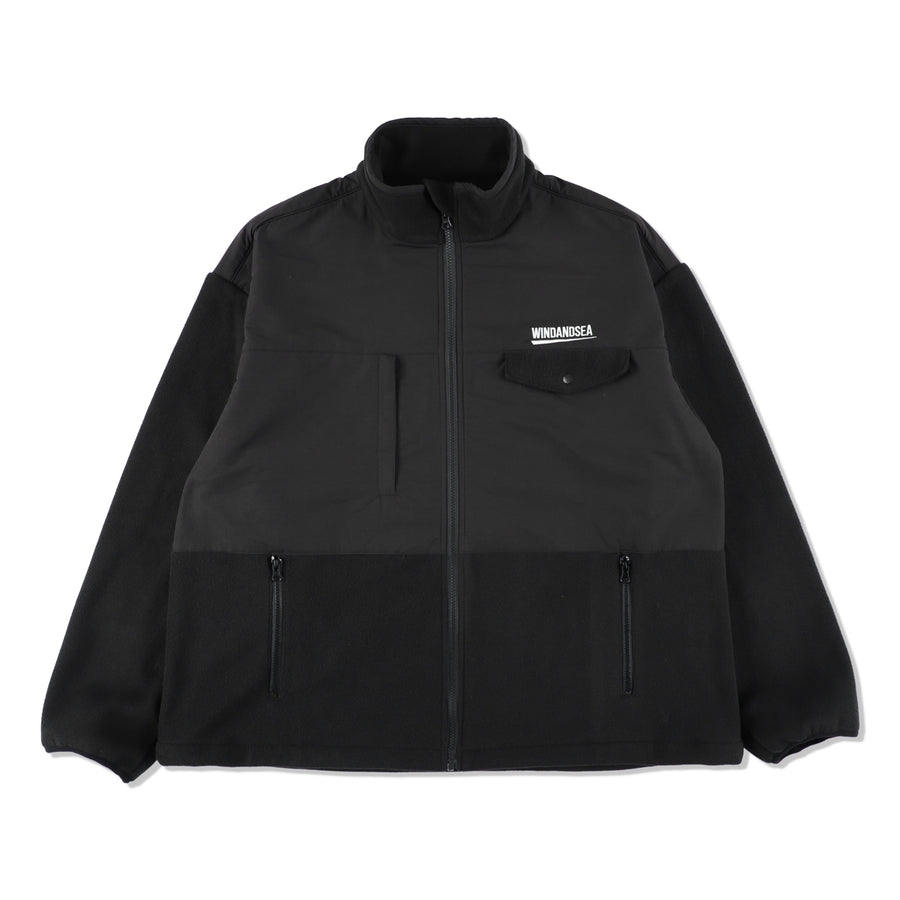 FISHNET RECYCLED NYLON FLEECE ZIPUP BLOUSON / BLACK