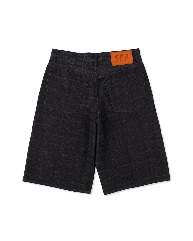 Plaid pattern denim half pants