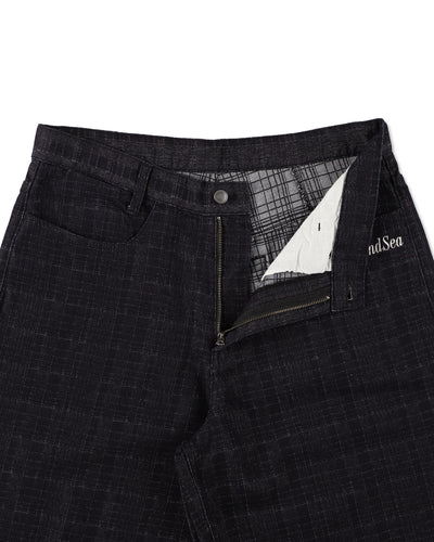 Plaid pattern denim half pants