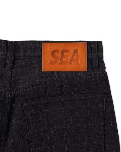 Plaid pattern denim half pants